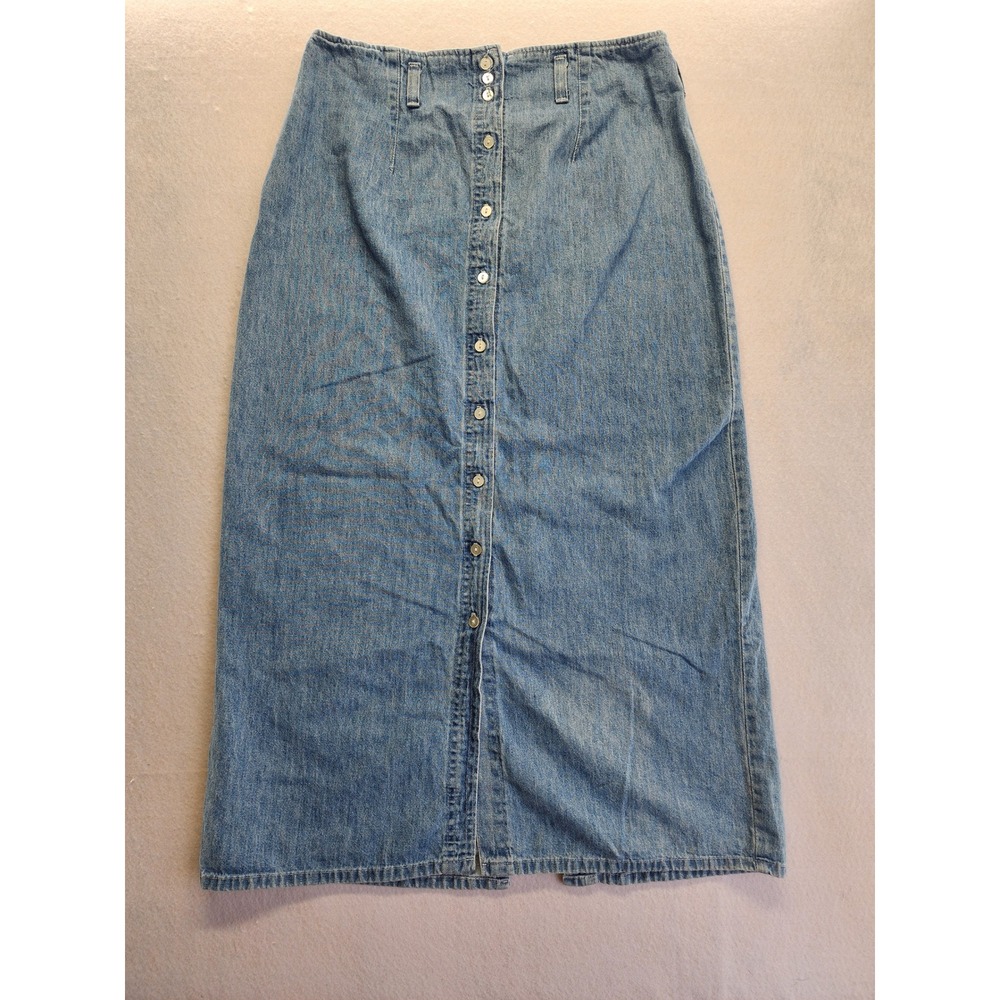 Hunt Club Vintage Blue Denim Button Front Maxi Skirt Womens Size 16 High Waist - Picture 8 of 8